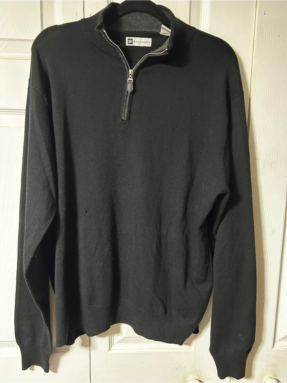 Bachrach Men's Black Wool and Silk Half-Zip Sweater